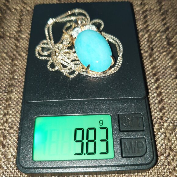 18K Gold Plated Amazonite Cabochon White Crystal Pendant 925 Silver Necklace - Picture 11 of 11